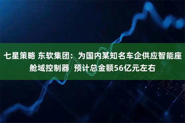 七星策略 东软集团：为国内某知名车企供应智能座舱域控制器  预计总金额56亿元左右