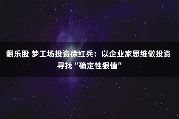 翻乐股 梦工场投资徐红兵：以企业家思维做投资 寻找“确定性狠值”